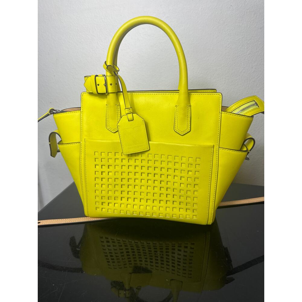 Reed Krakoff Atlantique Mini Perforated Tote in Neon Yellow